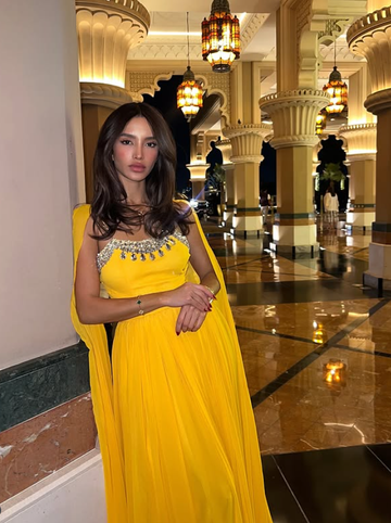 Yellow A Line Spaghetti Straps Rhinestone Chiffon Long Prom Dress Evening Dress HZ1023